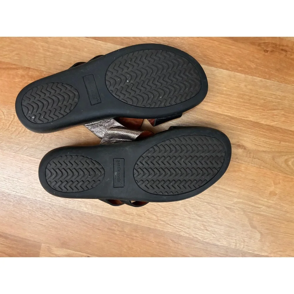 Gentle Souls Go Close Black Bronze Leather Crisscross Slide Sandals Womens 9M